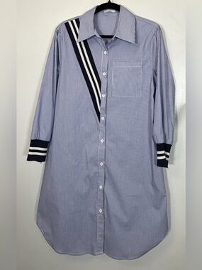 Joh Blue and White Striped Tunic Button Down Dress
